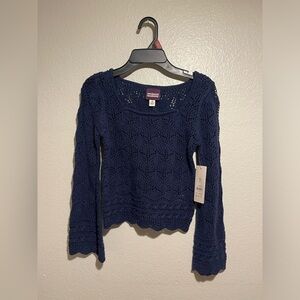 Navy Crochet Knit Long Sleeve Sweater - M